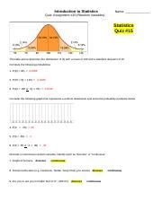 Introduction To Statistics Quiz On Random Variables Course Hero