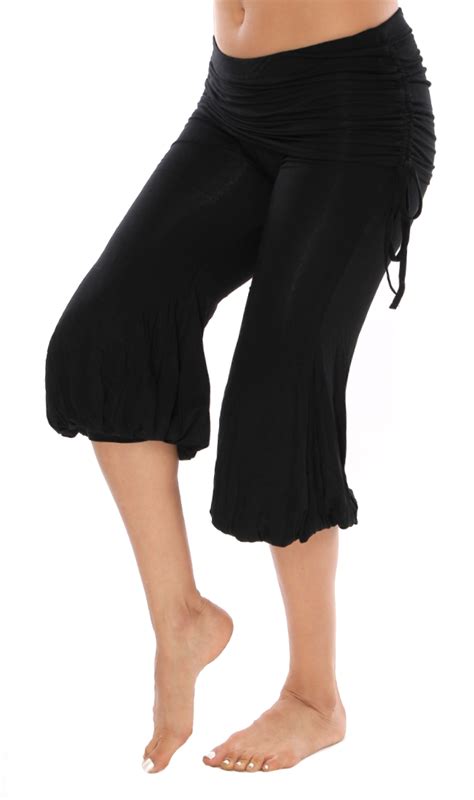 Harem Capri Pants With Ruched Overskirt In Black