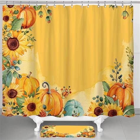 Shabby Chic Pumpkins And Sunflowers Shower Curtain Set Autumn Floral