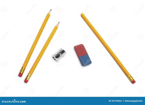 Pencil, Eraser Rubber, Sharpener Stock Image - Image: 29159061