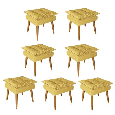 Kit Puff Puf Banqueta Opala Para Quarto Sala Recep O Suede Amarelo