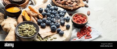 Healthy Food Clean Eating Selection On Light Background Balanced Diet