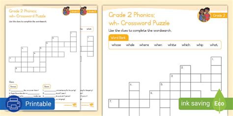 Grade 2 Phonics Wh Crossword Puzzle Teacher Made