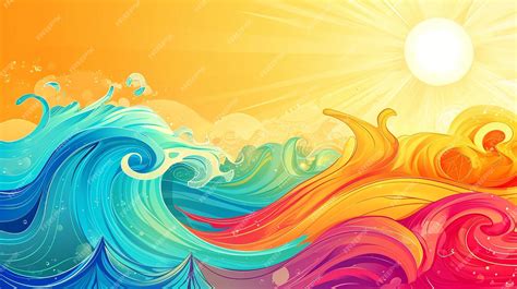 Premium Photo Colorful Abstract Waves And Sun Summer Essence