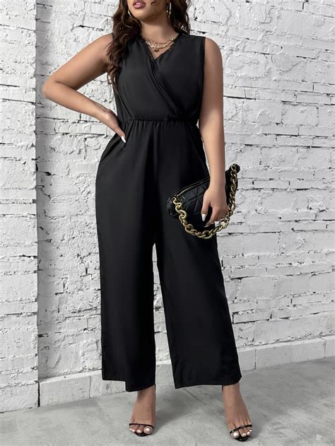 Shein Lune Plus Surplice Neck Wide Leg Jumpsuit Shein Usa