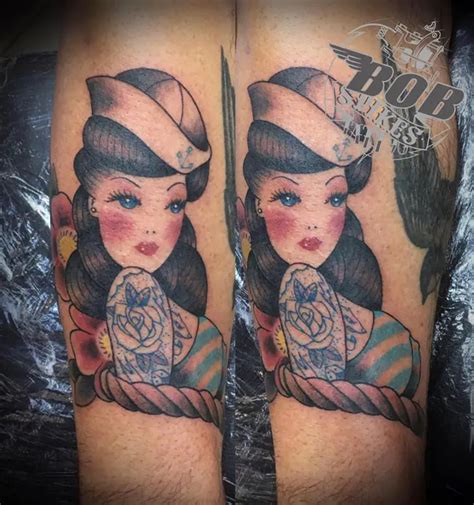 Old School Sailor Pin Up Girl Tattoos