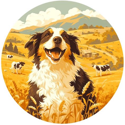 Premium Vector | Australian Shepherd Herding Cattle in a Ranch Competition