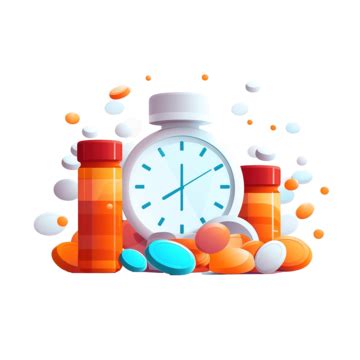 Pills And Clock Illustration In Minimal Style Time Schedule Medicine