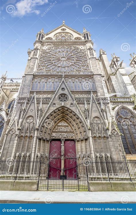 North Facade Of Notre Dame Cathedral With Stained Glass Window And