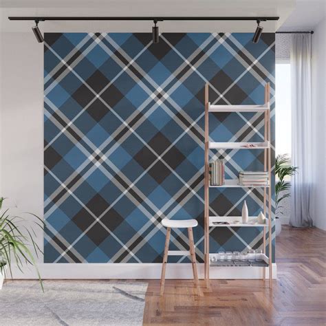 Douglas Queen Blue Modern Tartan Plaid Pattern Wall Mural Wall Murals Wall Patterns Mural