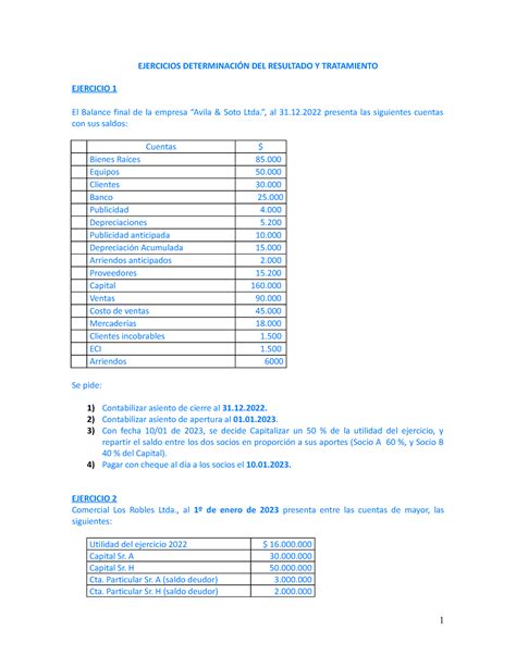 Taller Tratamiento Del Resultado Ejercicios Determinaci N Del