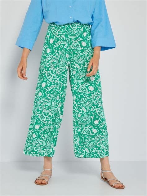 Pantalon large avec imprimés Vert Kiabi 15 00