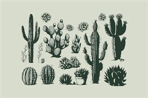 Colección De Cactus Un Conjunto De Cactus De Ilustración Vectorial