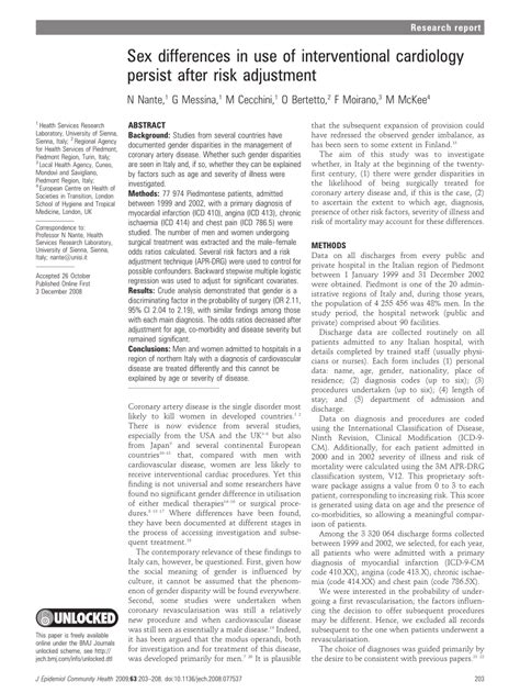 Pdf Sex Differences In Use Of Interventional Cardiology Persist After Risk Adjustment