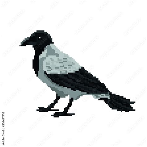 Vector Illustration Of A Crow In The Style Of A Pixel Art Isolated On