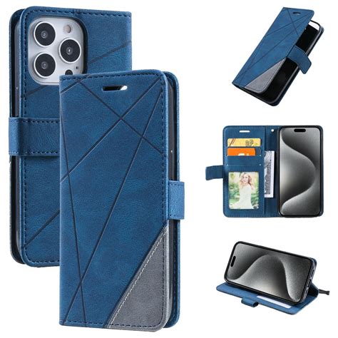 For Iphone Pro Skin Feel Splicing Leather Phone Case Blue