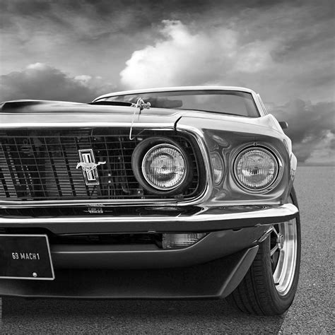 1969 Mustang Mach 1 Black and White Photograph by Gill Billington - Pixels