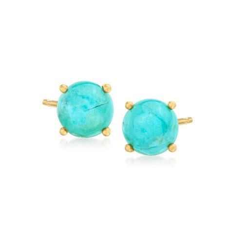 Ross Simons Turquoise Stud Earrings In 18kt Gold Over Sterling For