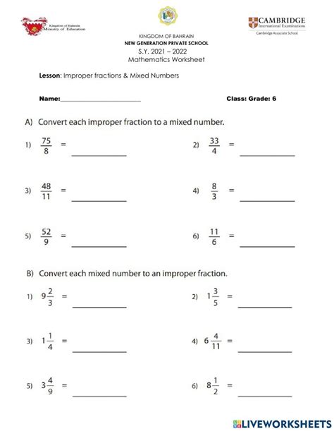 Mixed Number Worksheet Live Worksheets