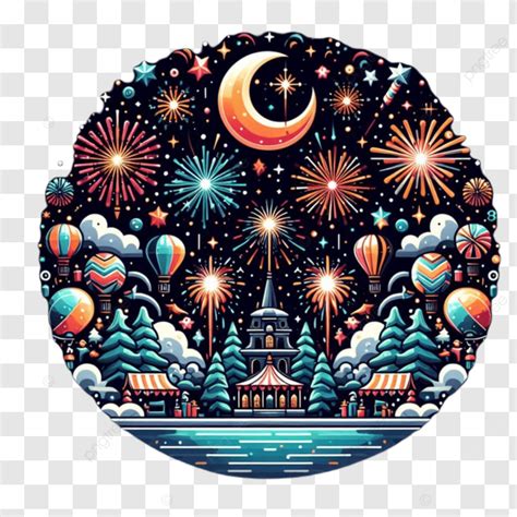 Vibrant Night Festival Scene With Fireworks And Hot Air Balloons Night