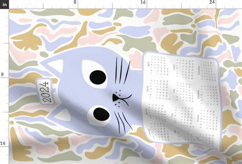 Cat Calendar 2024 Fabric Spoonflower