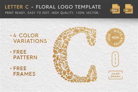 Letter C - Floral Logo Template | Floral logo, Logo templates, Lettering