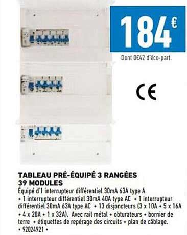 Promo Tableau Pré équipé 3 Rangées 39 Modules chez Brico Cash