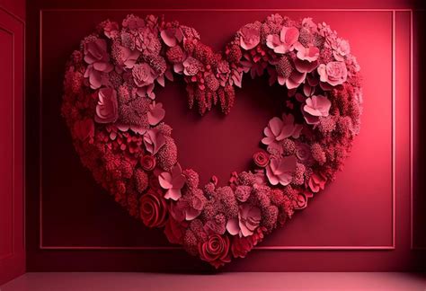 Premium Ai Image A Pink Wall With A Romantic Heart With Flowers On It