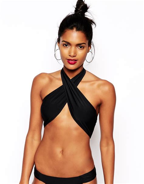 Lyst Asos Cross Wrap Halter Bikini Top In Black