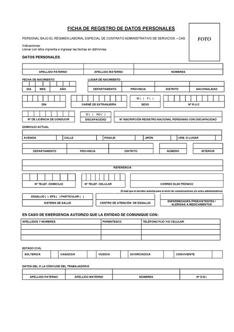 Anexo Ficha De Registro De Datos Personales Ficha Para El Registro