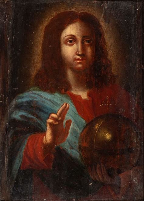 Artista Lombardo XVII Secolo Salvator Mundi Olio Su Tavola Asta