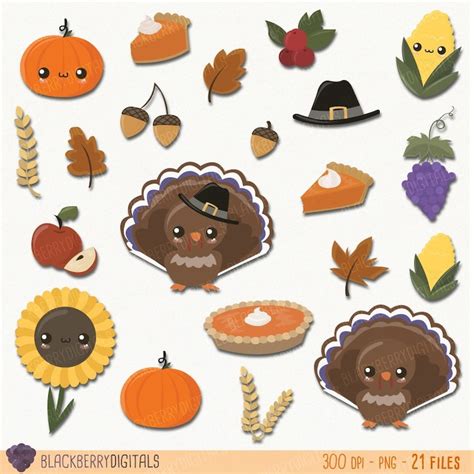 Thanksgiving Clipart Set Kawaii Thanksgiving Clip Art Images Fall