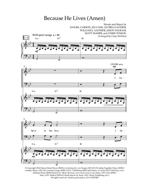 Because He Lives Amen Choral Anthem SATB Sheet Music PDF Lifeway