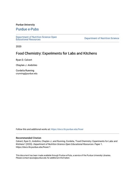 Food Chemistry Experiments for Labs and Kitchens - Calvert Chaylen J. Andolino Cordelia Running ...