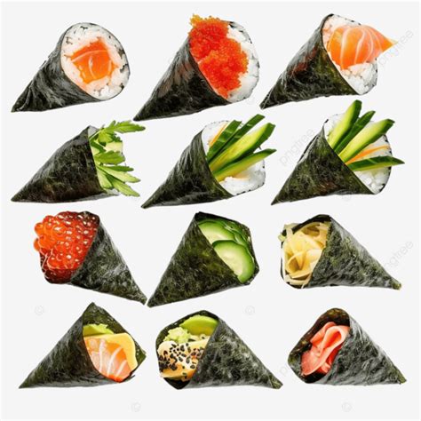 Sushi Temaki Con Diferentes Rellenos Png Dibujos Asi Tico Alimento