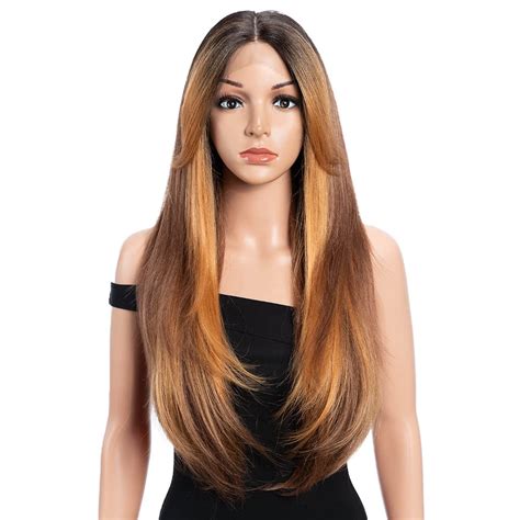 Joedir Lux Highlight Synthetic Lace Front Wig For Women 24 Inch Brown Ombre Skunk