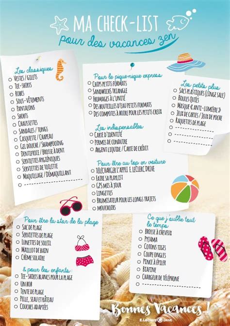 Check List Des Vacances à La Mer Liste De Vacances Liste Valise