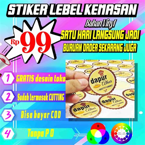 Jual Cetak Stiker Vinyl Bulat Kotak Label Olshop Makanan Minuman Murah Sudah Cutting Sehari Jadi