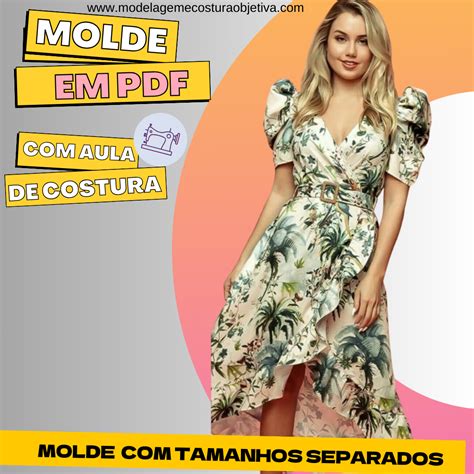 MOLDE EM PDF VESTIDO TRANSPASSADO MANGA BUFANTE AULA DE