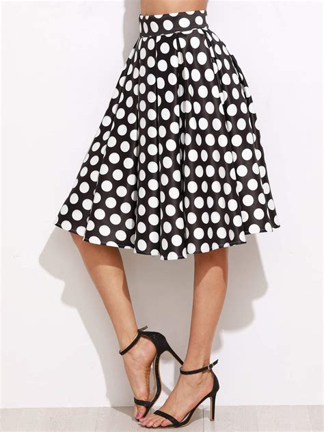 Black Polka Dot Print Box Pleated Skirt Shein Sheinside