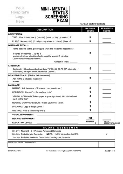 Mini Mental Status Exam Template