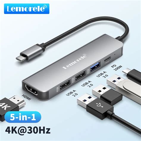 Lemorele USB Hub USB C 3 0 Hub 5port Yerle Tirme Istasyonu Tipi C Hub