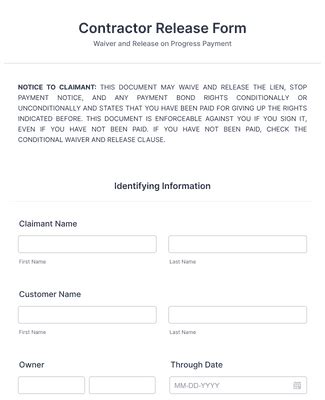 Contractor Release Form Template Jotform