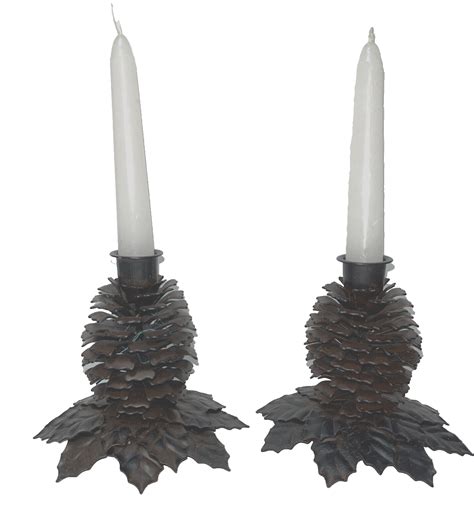 Crate And Barrel Black Brown Metal Pinecone Candleholders Fall Nature