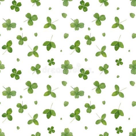 Watercolor Hand Drawn Seamless Pattern With Green Clover Leaves