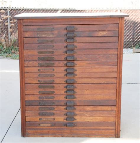 Antique Oak Printers Typeset Case Cabinet With 18 Drawers