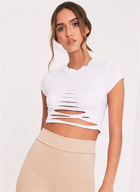 Women S Short Sleeve Ripped Solid Crop Top Stylesimo