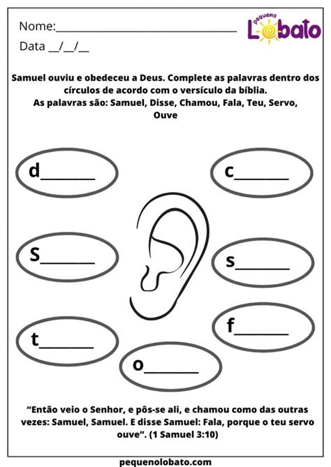 Atividades B Blicas Sobre Samuel Prontas Para Imprimir