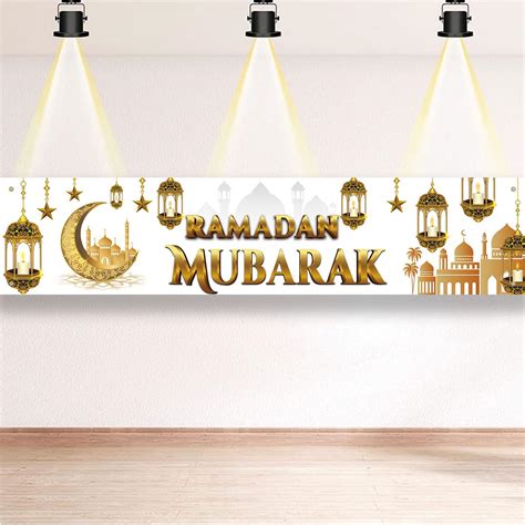 Ramadan Banner White Gold Muslim Ramadan Decorations Kareem Backdrop