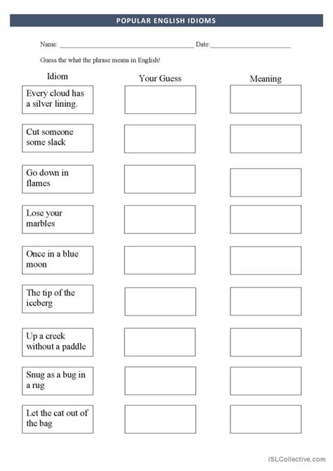 Guessing English Idioms English ESL Worksheets Pdf Doc